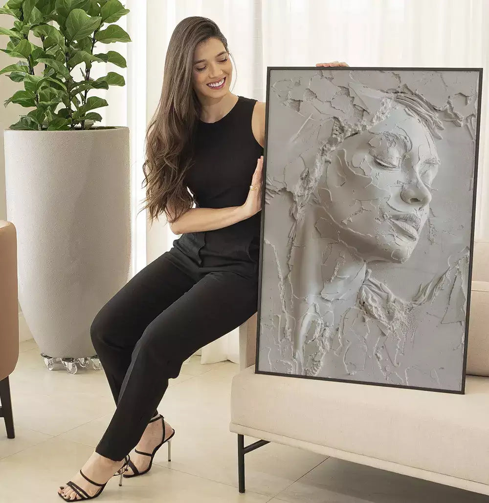 Quadro Decorativo Rosto Textura Estilo Gesso Craquelado Abstrato · foto 4