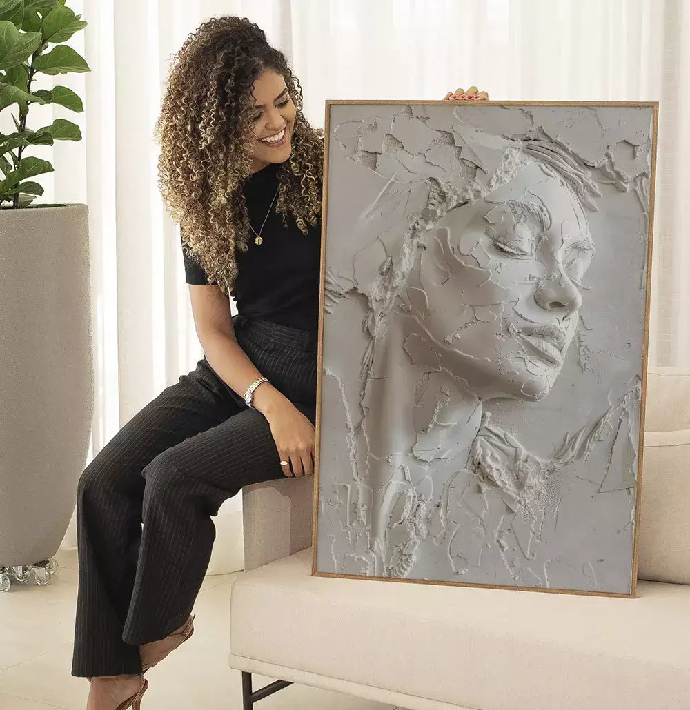 Quadro Decorativo Rosto Textura Estilo Gesso Craquelado Abstrato · foto 5