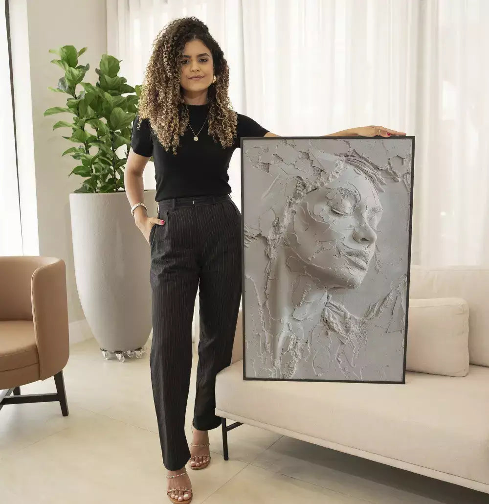 Quadro Decorativo Rosto Textura Estilo Gesso Craquelado Abstrato · foto 6