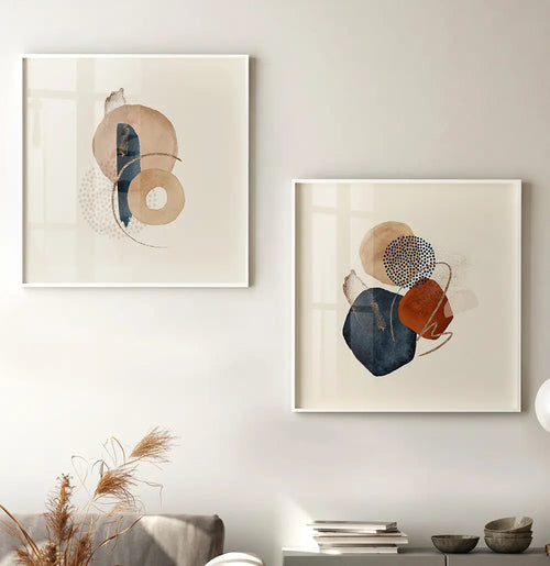 Kit Quadro Decorativo Boho Style Azul Bege E Linhas Gold 02 Off